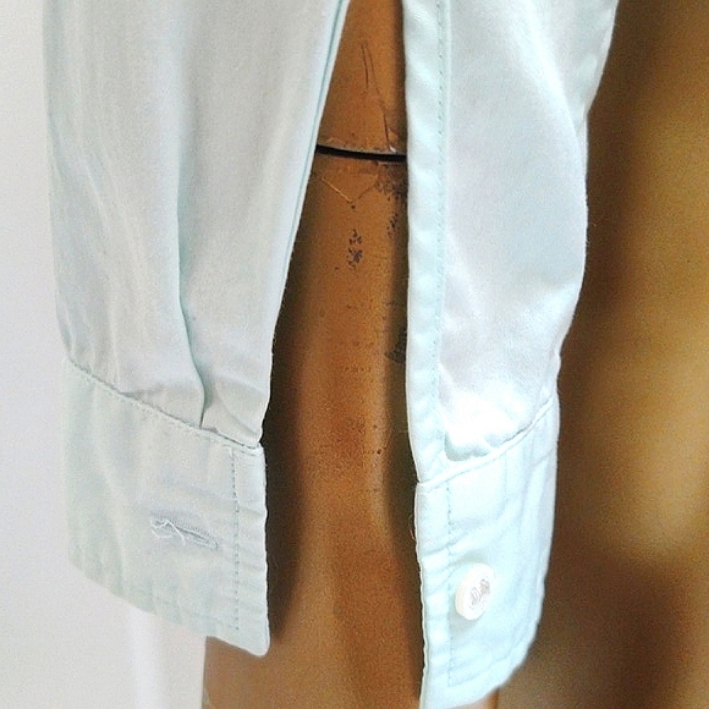 Hugo Boss Vintage Pleated Front Long Sleeve Button Up Blouse Pale Blue/Green - Picture 6 of 10